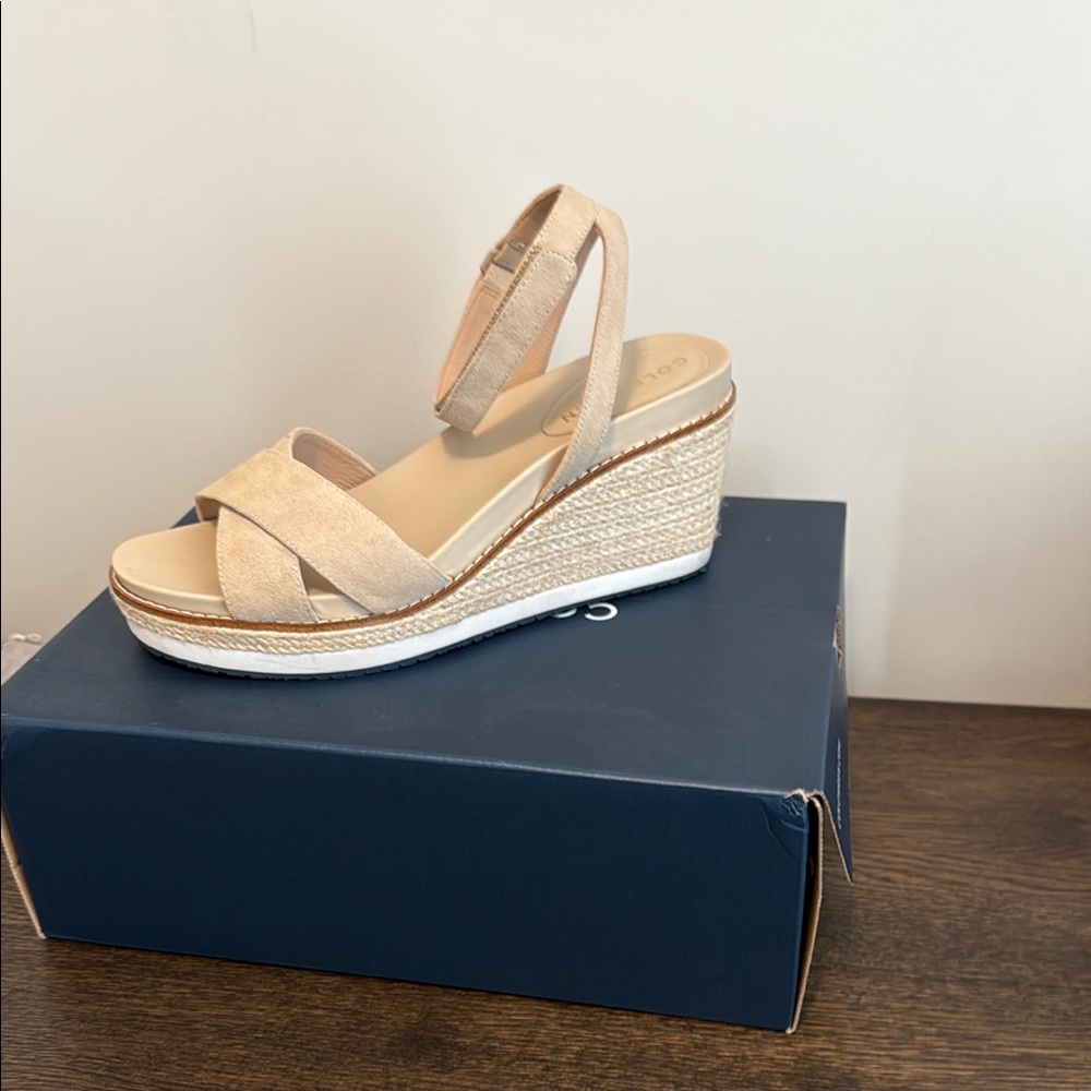 Cole Haan Cream Wedge Sandals with Strappy Design